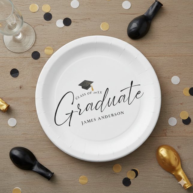 Simple Elegant Script Graduation Party Paper Plates (Creator Uploaded)