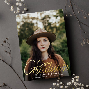 Simple Elegant Script Graduation Photo Foil Invitation