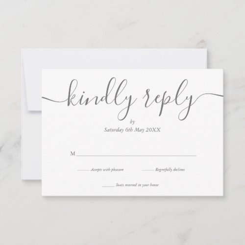 Simple Elegant Script Gray And White RSVP Card