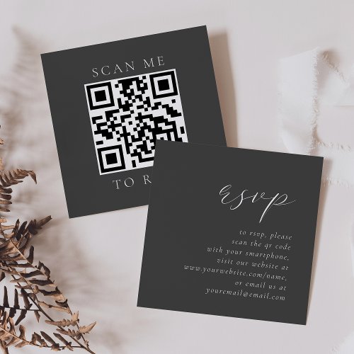 Simple Elegant Script Gray Wedding QR Code RSVP Enclosure Card