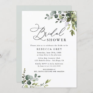 Simple Elegant Script Greenery Bridal Shower Invitation