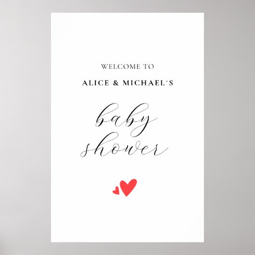 Simple Elegant Script Hearts Baby Shower  Poster