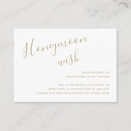 Simple Elegant Script Honeymoon Wish Gold Wedding Enclosure Card