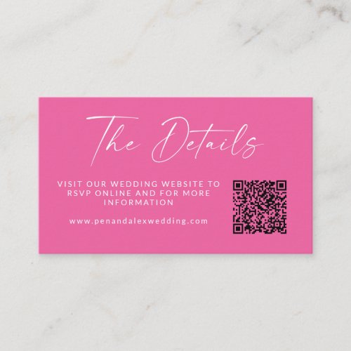 Simple Elegant Script Hot Pink Details Wedding Enclosure Card