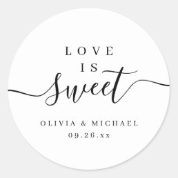 Simple elegant script love is sweet wedding favor classic round sticker