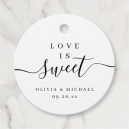 Simple elegant script love is sweet wedding favor tags