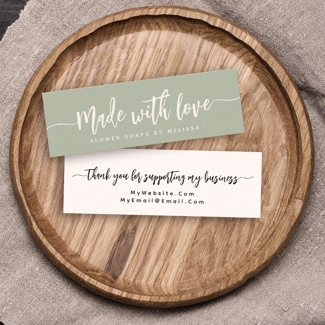 Simple Elegant Script Made with Love Small Mini Business Card (Creator Uploaded)