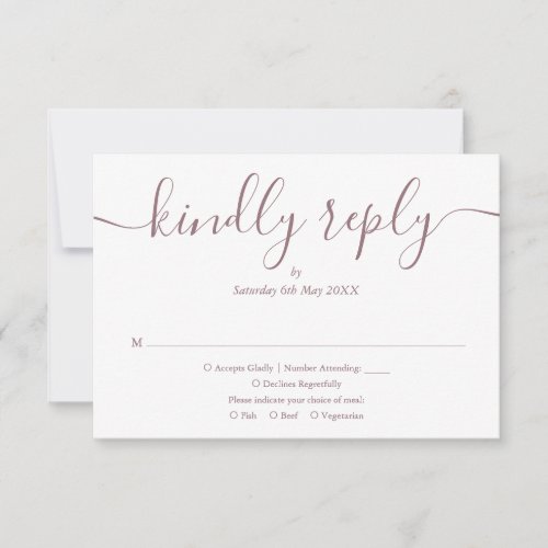 Simple Elegant Script Mauve Photo Wedding RSVP Card