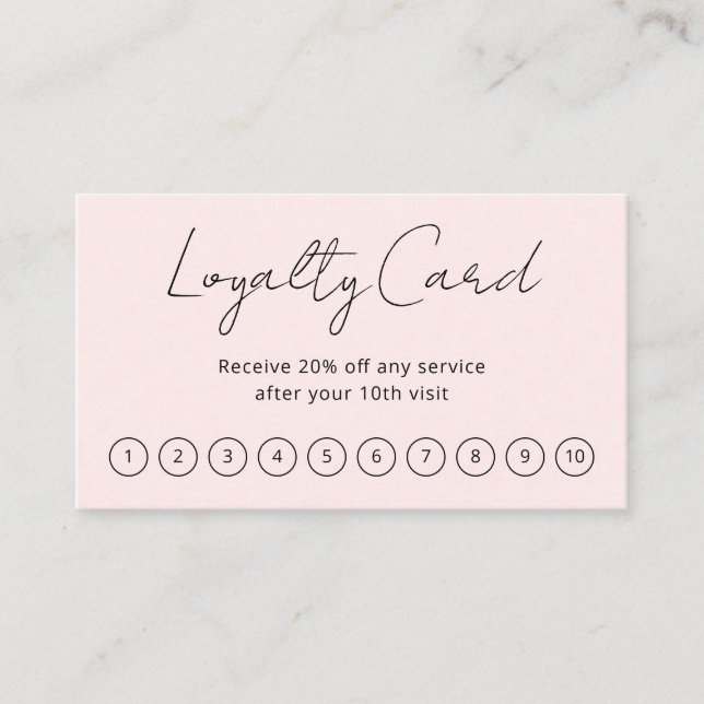 Simple Elegant Script Minimalist Blush Pink Modern Loyalty Card (Front)