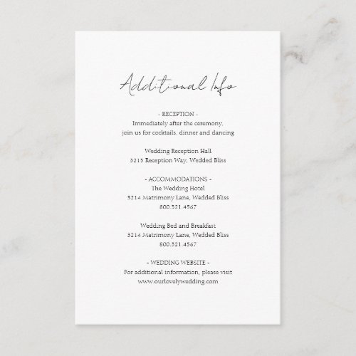 Simple Elegant Script Minimalist Classic Wedding Enclosure Card