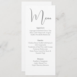 Simple, Elegant Script, Minimalist Dinner Menu Invitation