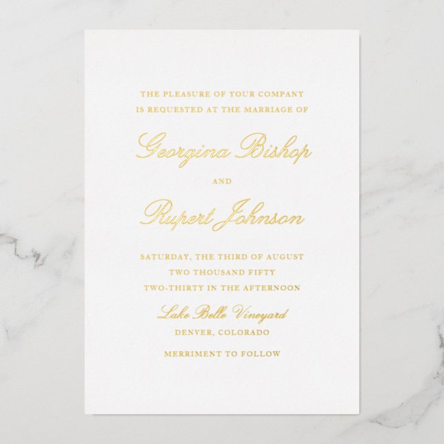 Simple Elegant Script Minimalist Wedding Foil Invitation (Front)