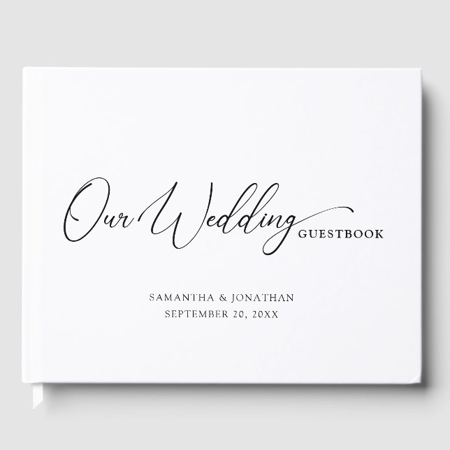 Simple Elegant Script Minimalist Wedding Guest Book (Front)