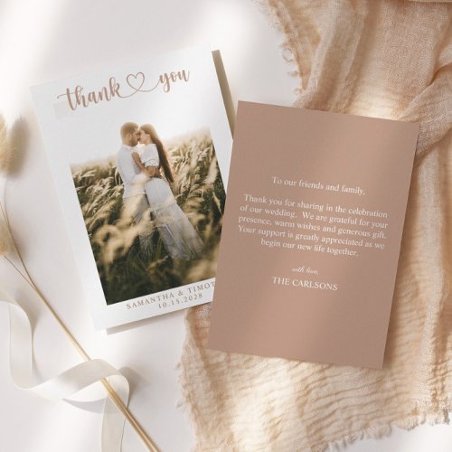 Simple Elegant Script Minimalist Wedding Photo Thank You Card