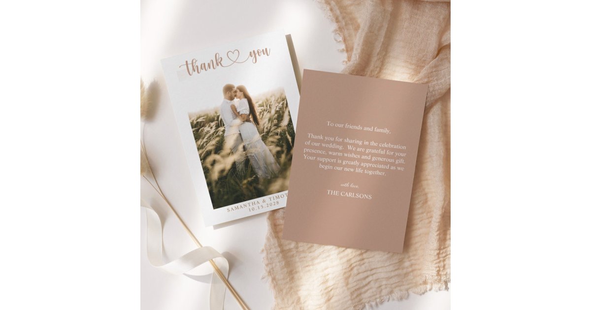 Simple Elegant Script Minimalist Wedding Photo Thank You Card | Zazzle