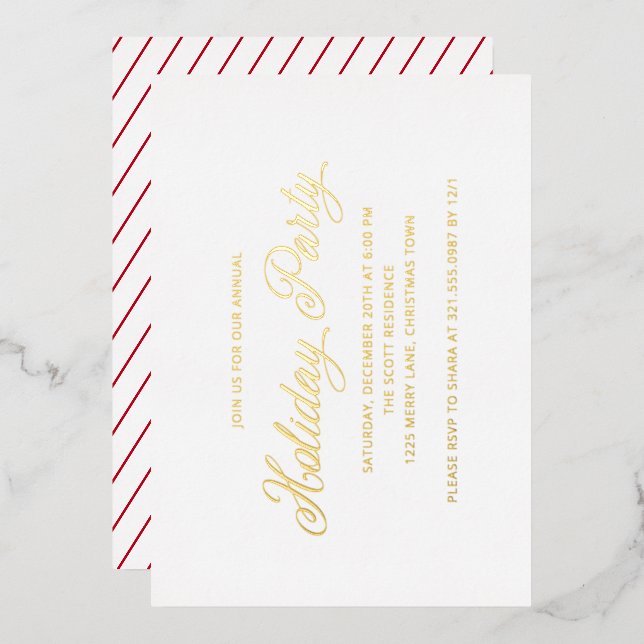 Simple Elegant Script Modern Holiday Party Foil Invitation (Front/Back)