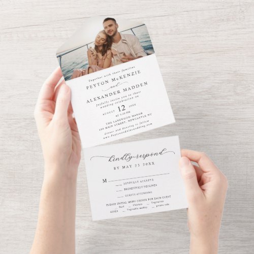 Simple Elegant Script Modern Photo Wedding All In One Invitation