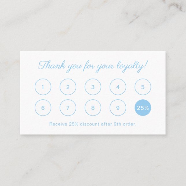 Simple Elegant Script Monogram Cute Baby Blue Loyalty Card (Front)