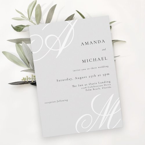 Simple Elegant Script Monogram Wedding Invitation