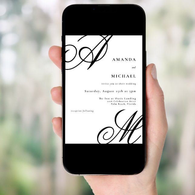 Simple Elegant Script Monogram Wedding Invitation (Front Digital)
