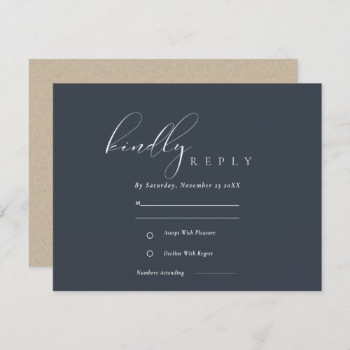 Simple Elegant Script Navy Black Wedding RSVP Enclosure Card