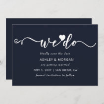 Simple Elegant Script Navy Heart We Do Save The Date