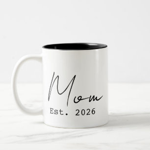 Simple Elegant Script New Mom Established 2026 Two-Tone Coffee Mug