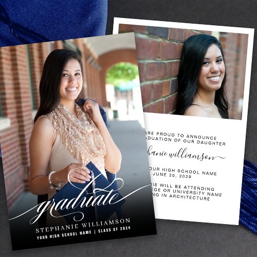 Simple Elegant Script Overlay Photo Graduation Announcement