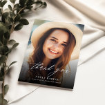Simple Elegant Script Overlay Two Photo Graduation Thank You Card<br><div class="desc">Express your gratitude with our Simple Elegant Script Overlay Two Photo Graduation Thank You Card. This beautiful card features a simple yet elegant calligraphy script overlay with two graduate pictures. Perfect for showing your appreciation to friends and family who attended your graduation or supported you on your journey. Customize the...</div>