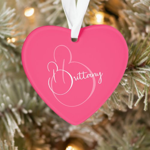 Simple Elegant Script Personalized Pink Christmas Ornament