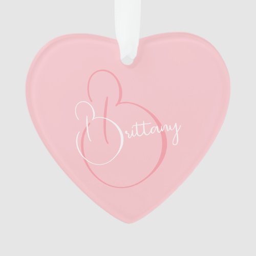 Simple Elegant Script Personalized Pink Heart Ornament