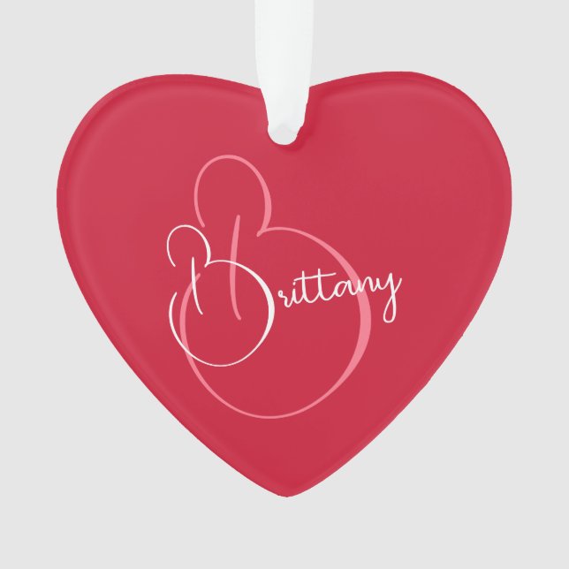 Simple Elegant Script Personalized Red Valentine Ornament (Front)