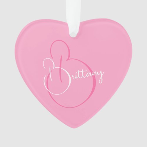 Simple Elegant Script Personalized Soft Pink Heart Ornament