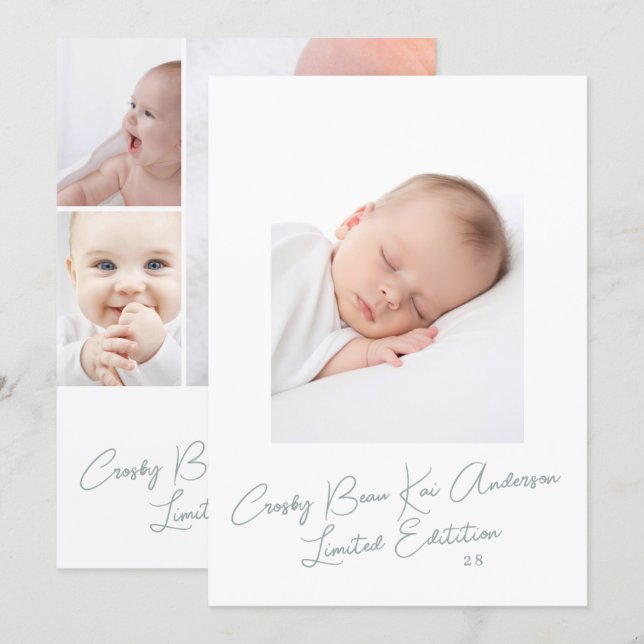 Simple Elegant Script Photo Baby Birth Announcement (Front/Back)