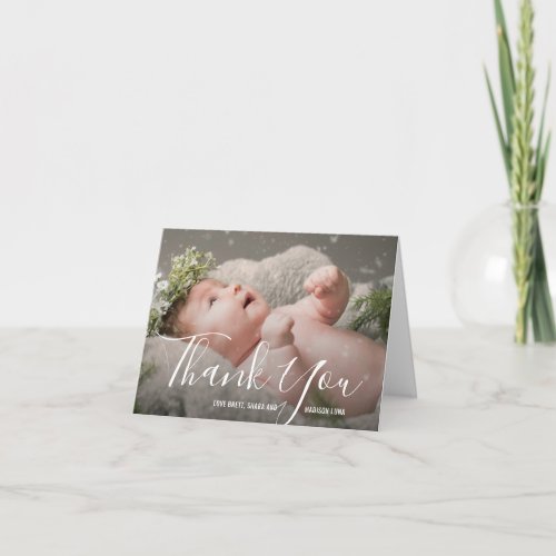 Simple Elegant Script Photo Baby Shower Thank You Card