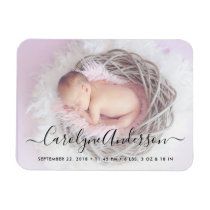 Simple Elegant Script Photo Birth Announcement Magnet