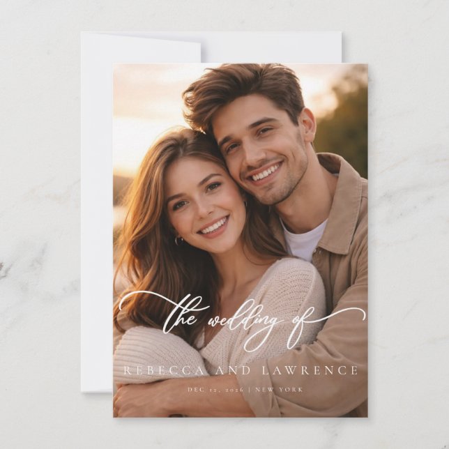 Simple Elegant Script Photo Budget Wedding Invitat Invitation (Front)
