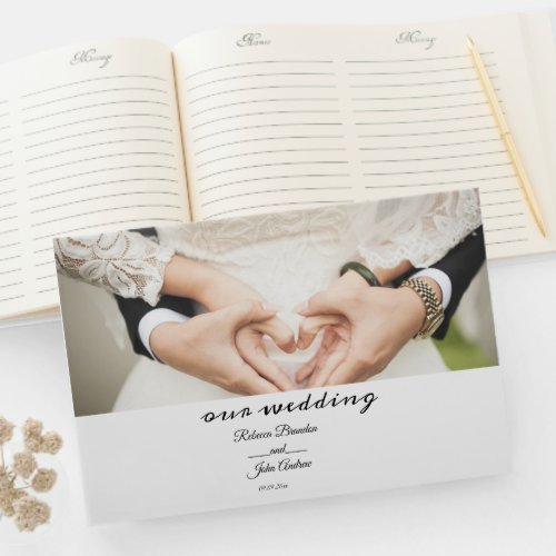 Simple Elegant Script Photo Calligraphy Wedding  Guest Book