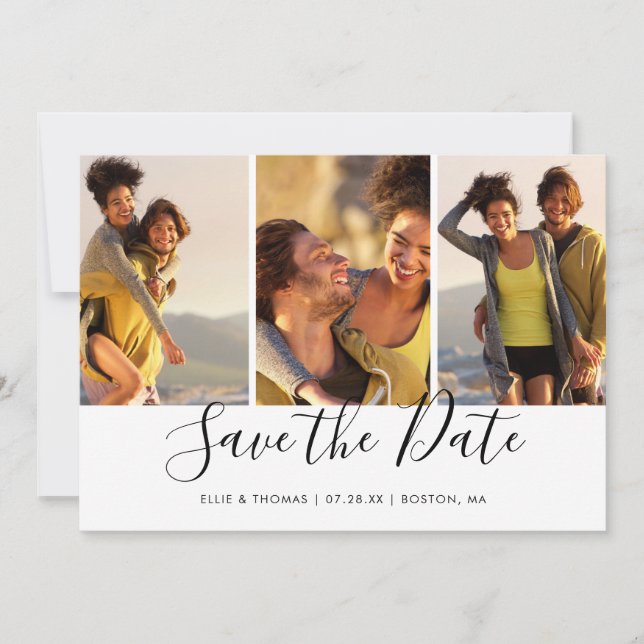 Simple Elegant Script Photo Collage Save The Date (Front)