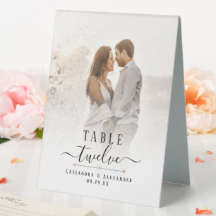 Simple Elegant Script Photo Gold Wedding One 1 Ta Table Tent