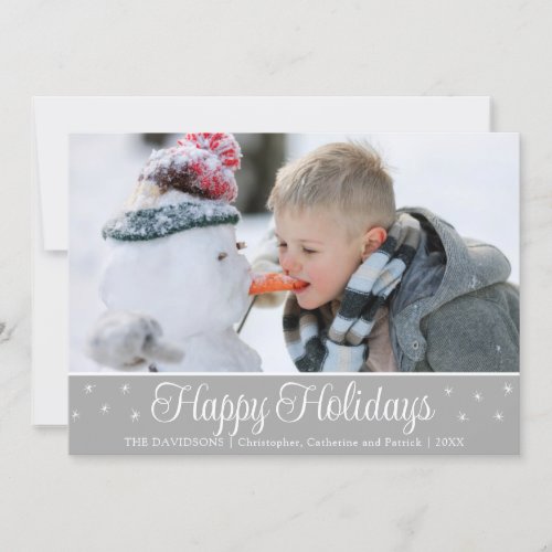 Simple Elegant Script Photo Gray Custom Greeting Holiday Card
