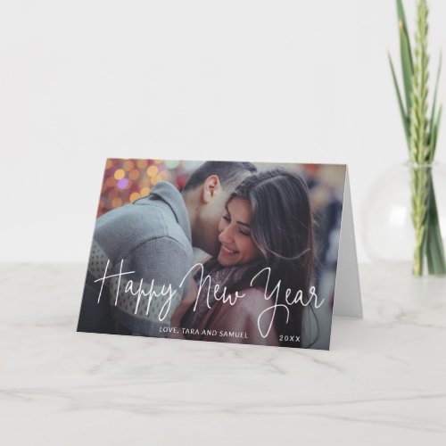 Simple Elegant Script Photo Happy New Year Holiday Card