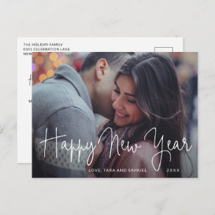 Simple Elegant Script Photo Modern New Year Holiday Postcard