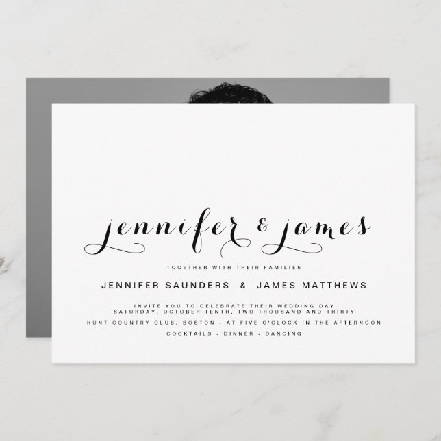 Simple Elegant Script Photo Modern Wedding Invite (Front/Back)