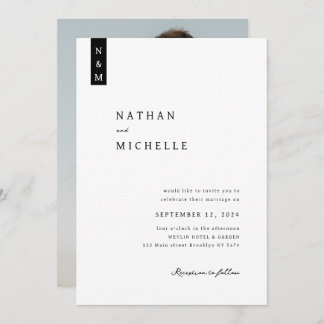 Simple Elegant Script Photo Monogram Wedding Invitation