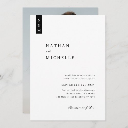 Simple Elegant Script Photo Monogram Wedding Invitation