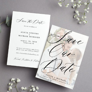 Simple elegant script photo overlay wedding save the date