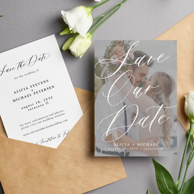 Simple elegant script photo overlay wedding save the date (Creator Uploaded)