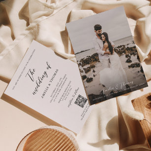 Simple Elegant Script Photo QR Code Wedding Invitation