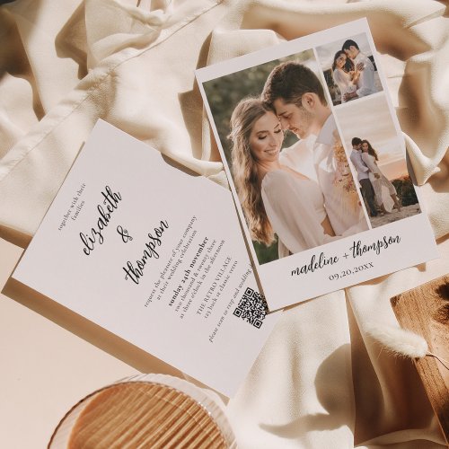 Simple Elegant Script Photo QR Code Wedding Invitation